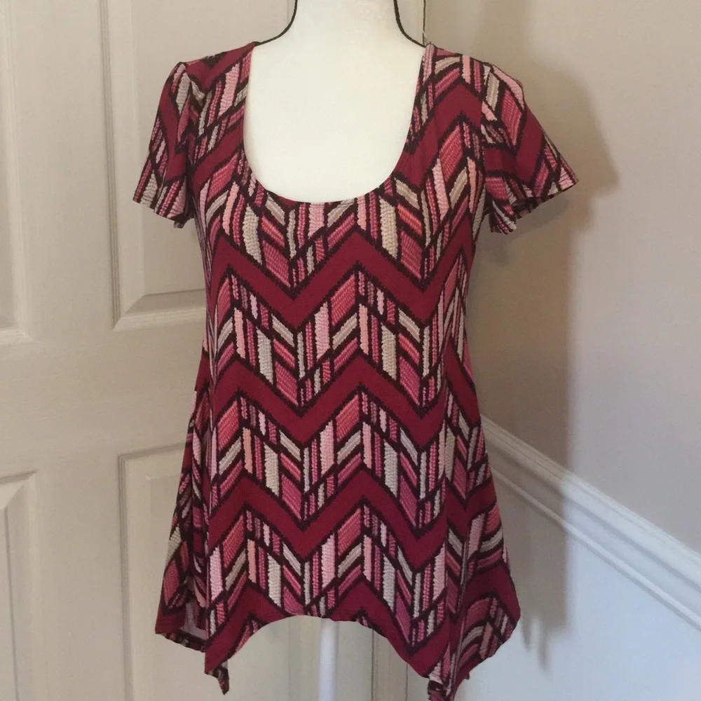 Maternity WILDE burgundy, pink & grey top, size S